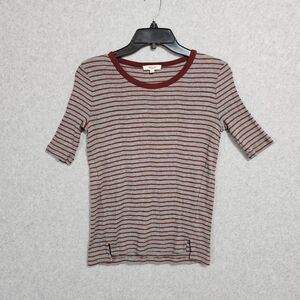 Madewell Striped Shirt Size XS Womens Gray Red Soft Knit Round Neck Tee
